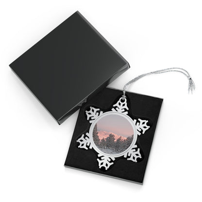 Winter Sunset Pewter Snowflake Ornament