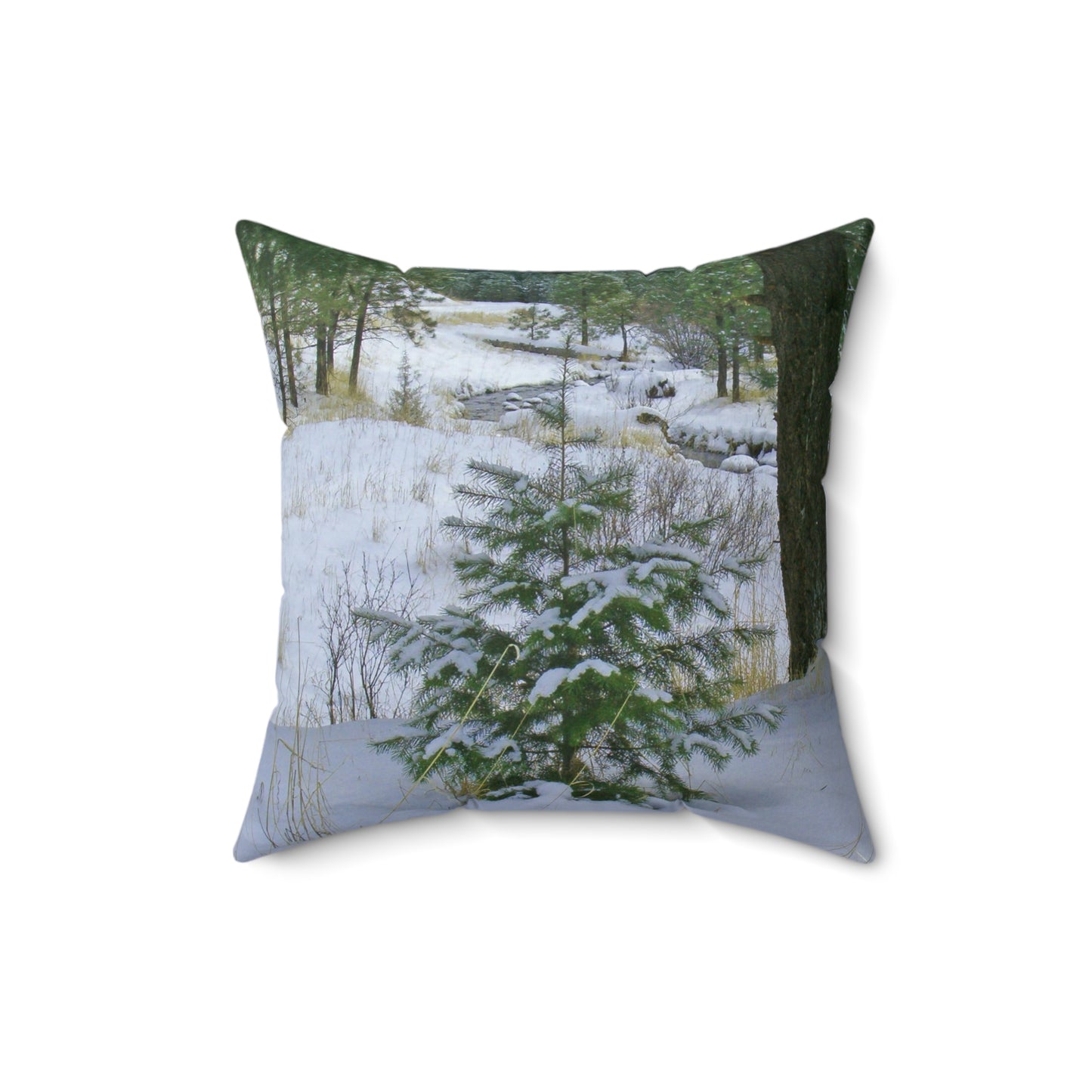Christmas Tree Creek Spun Polyester Square Pillow