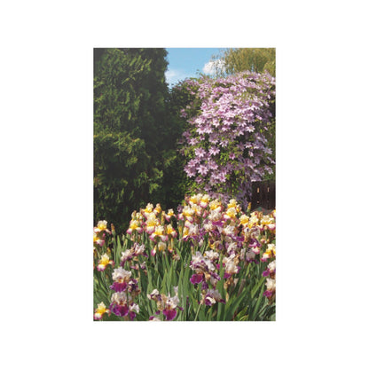 Sunny Iris Garden Satin Posters