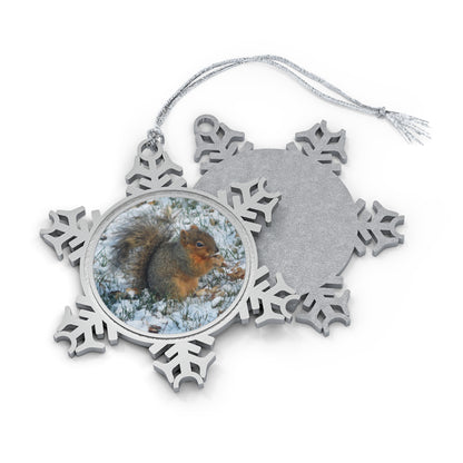 Winter Squirrel Pewter Snowflake Ornament