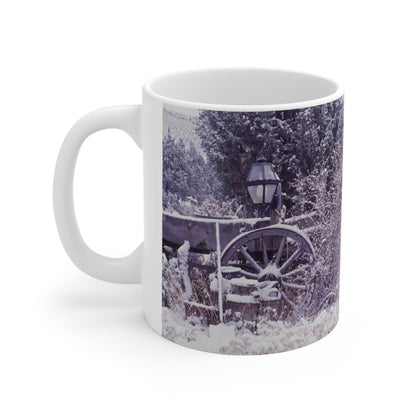 Vintage Winter Wagon Ceramic Mug 11oz