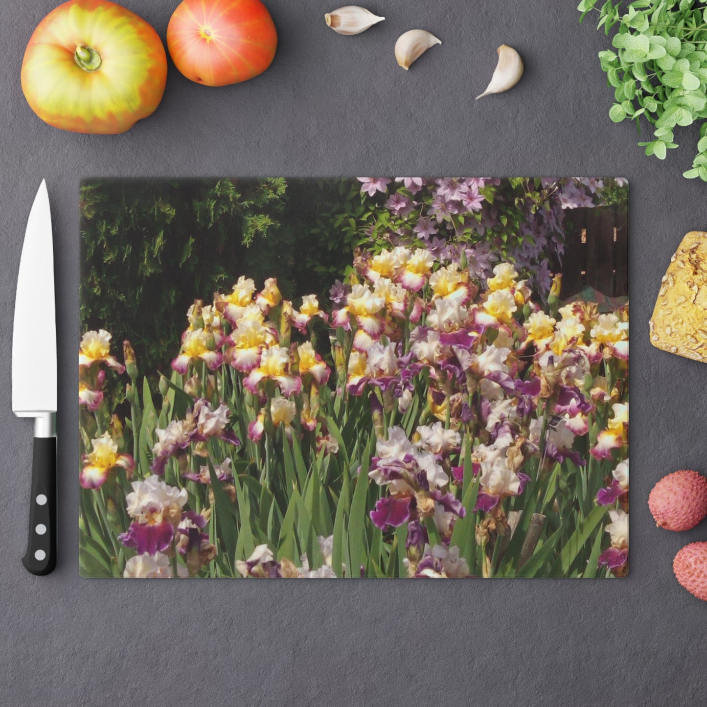 Sunny Iris Garden Cutting Board Dishwasher Safe