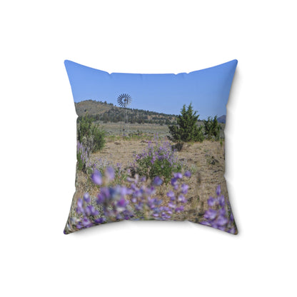 High Desert Lupine & Windmill Spun Polyester Square Pillow