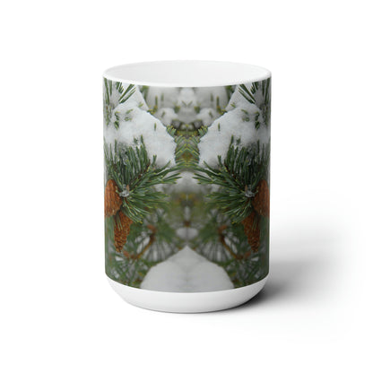 Snowy Fir Cones Ceramic Mug 15oz