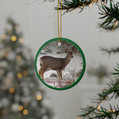 Snowy Deer Merry Christmas 2023 Ceramic Ornaments