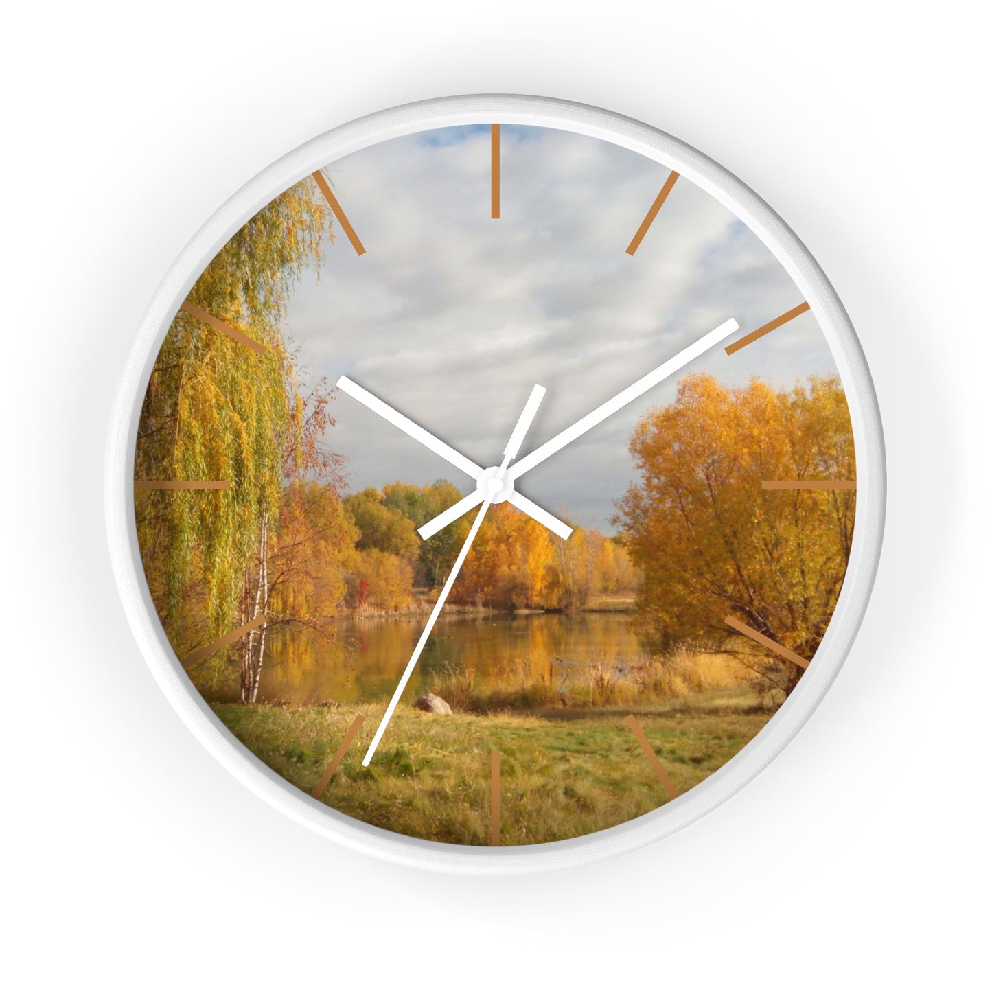 Golden Autumn Pond Wall Clock