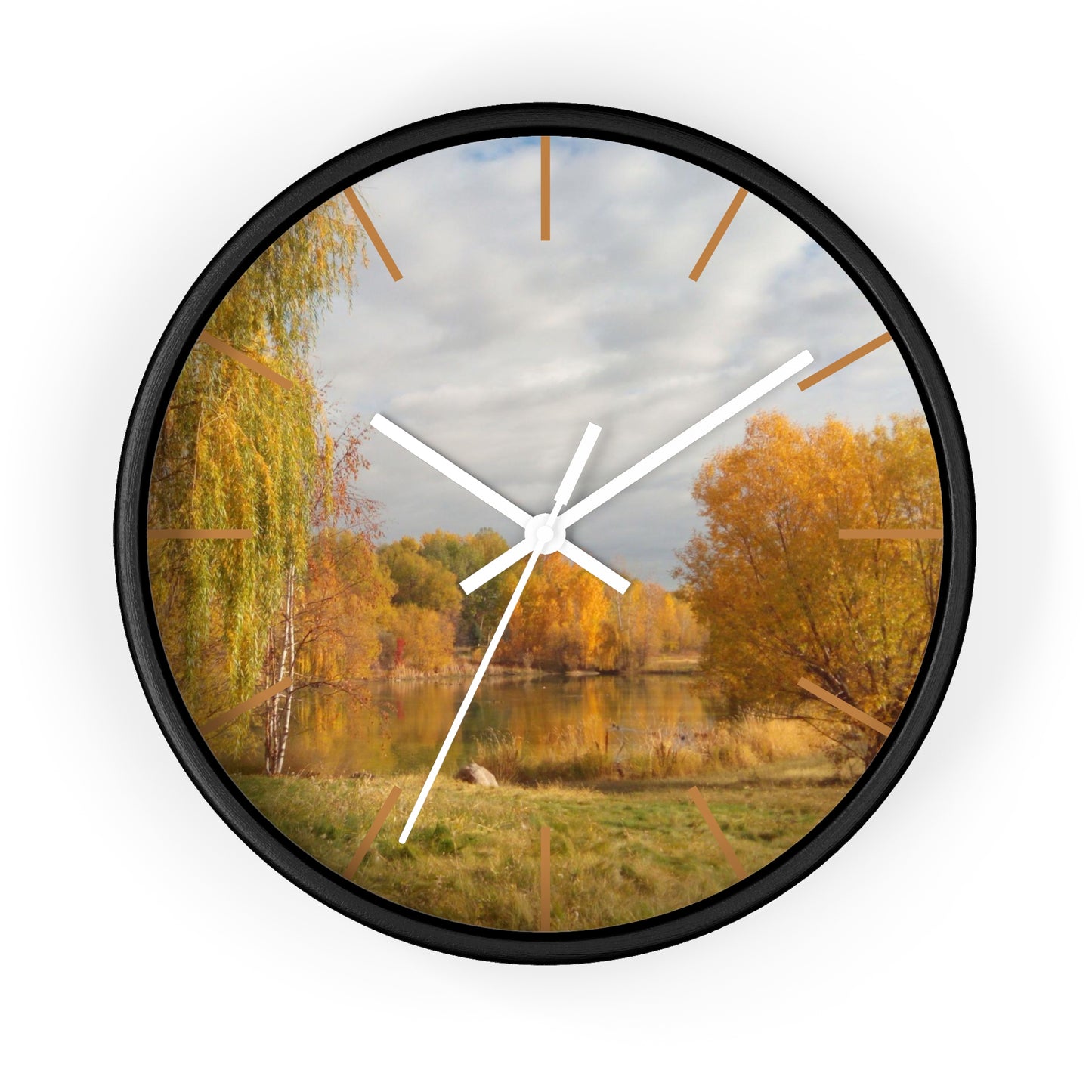 Golden Autumn Pond Wall Clock