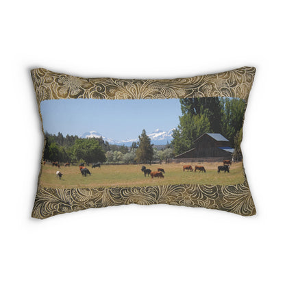 Picturesque Cattle Spun Polyester Lumbar Pillow