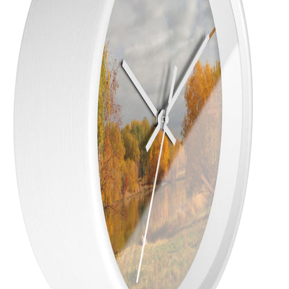 Golden Autumn Pond Wall Clock