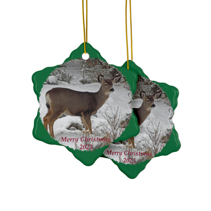 Snowy Deer Merry Christmas 2023 Ceramic Ornaments