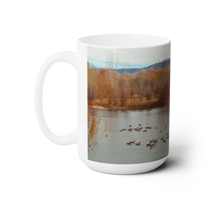 Autumn Pond with Geese Ceramic Mug 15oz