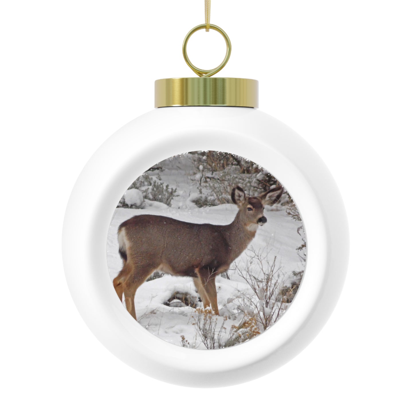 Snowy Deer Christmas Ball Ornament