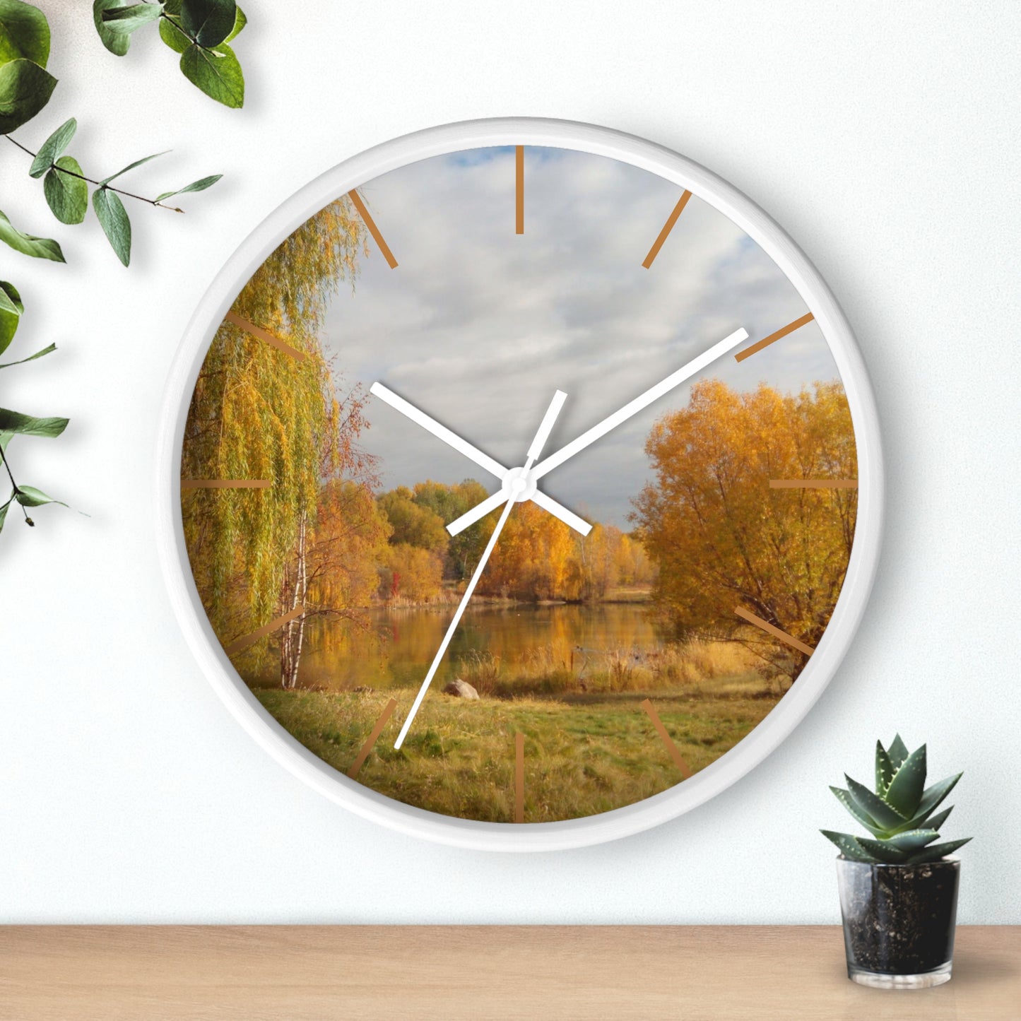 Golden Autumn Pond Wall Clock