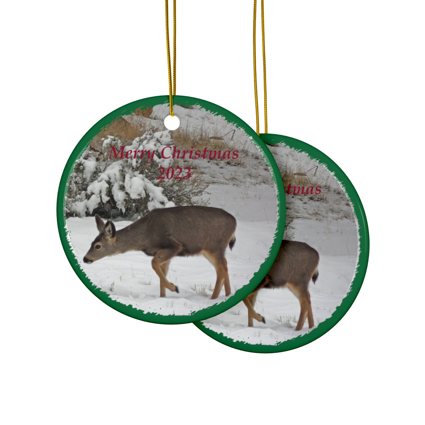 Winter Deer Merry Christmas 2023 Ceramic Ornaments