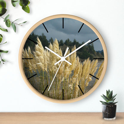 Golden Coastal Pampas Wall Clock