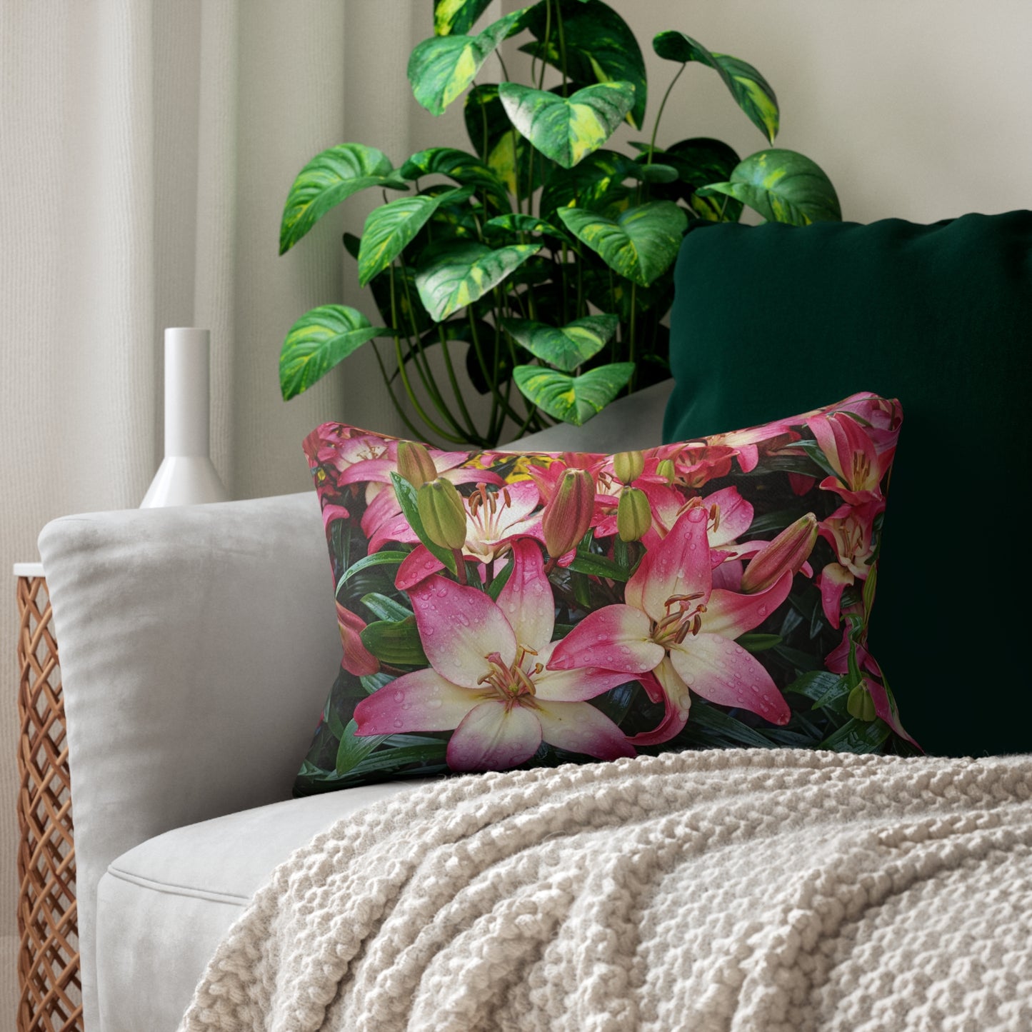 Lovely Lilies Spun Polyester Lumbar Pillow