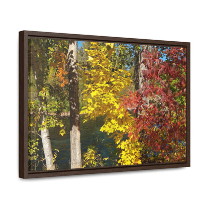 River & Autumn Leaves Gallery Canvas Wraps Framed