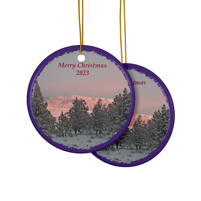 Winter Sunset Merry Christmas 2023 Ceramic Ornaments