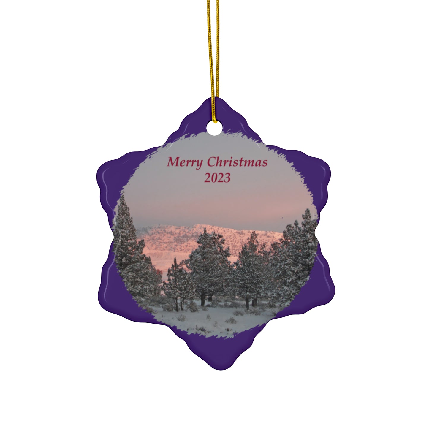 Winter Sunset Merry Christmas 2023 Ceramic Ornaments