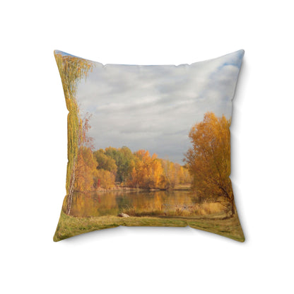 Golden Autumn Pond Spun Polyester Square Pillow