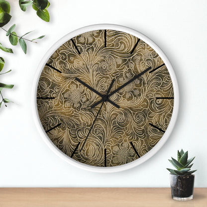 Western Leather Print Framed Wall Clock