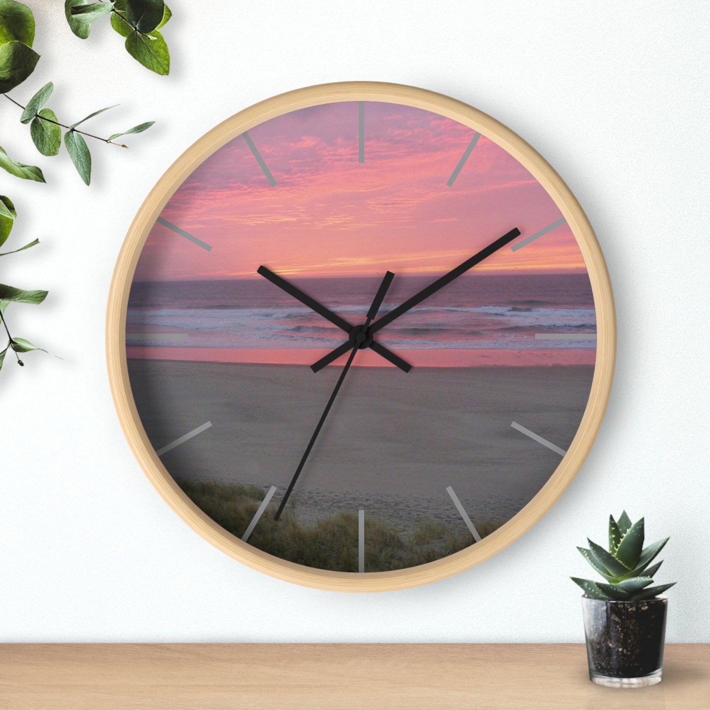 Pink Ocean Sunset Framed Wall Clock