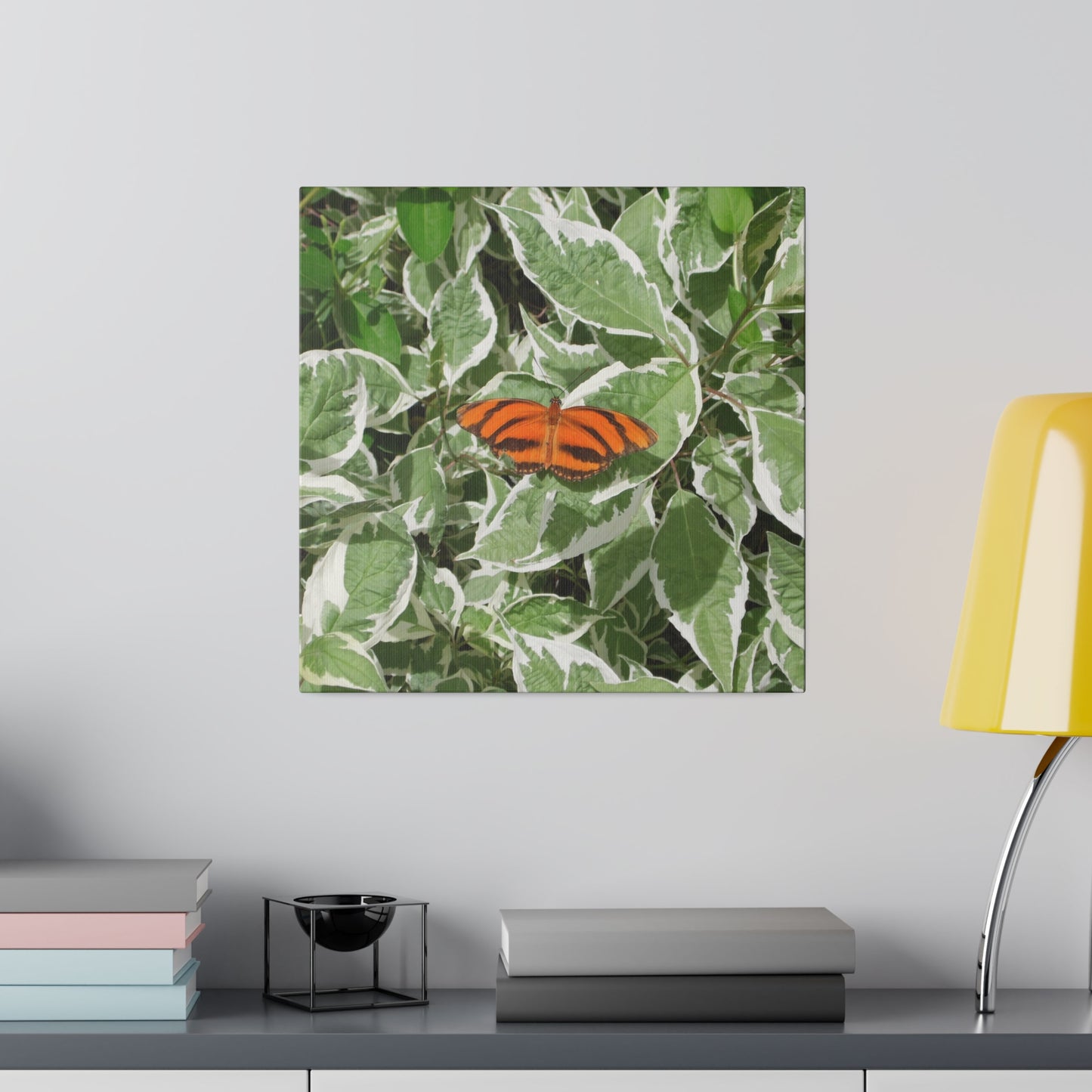 Leaves & Butterfly Square Matte Canvas