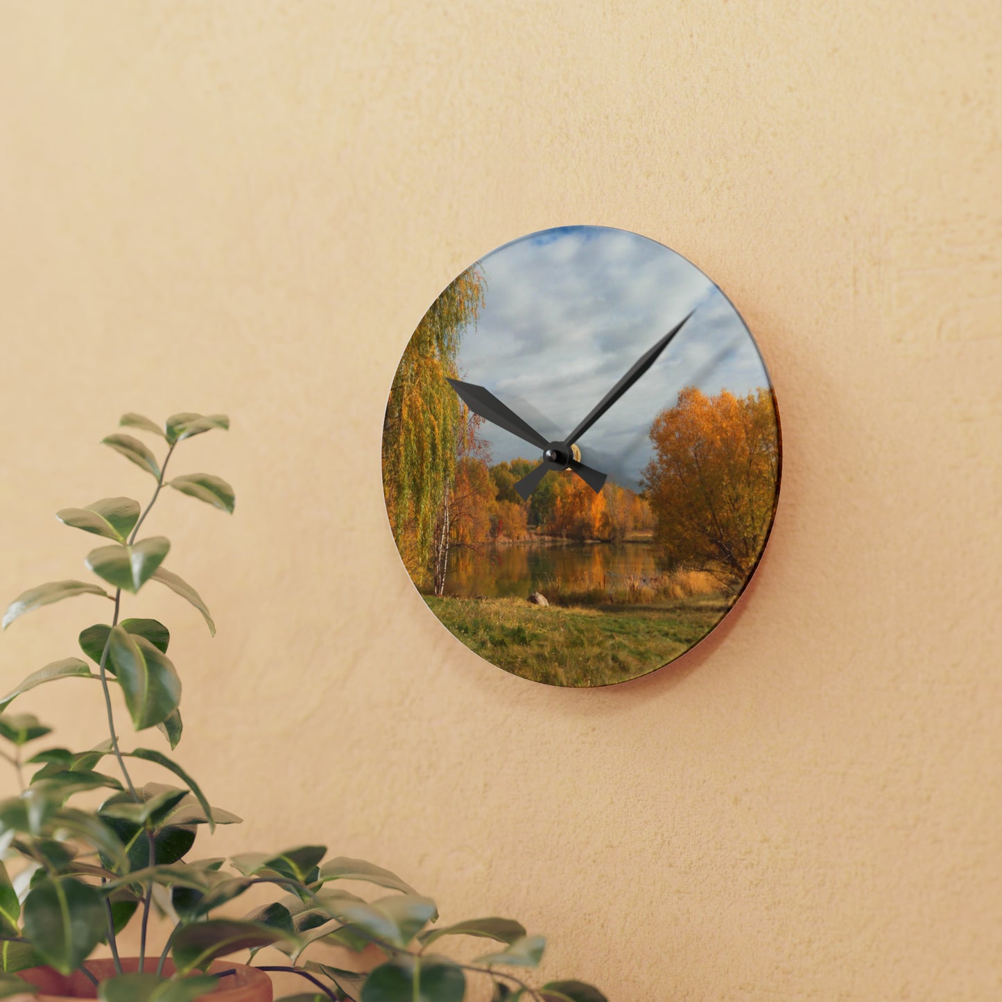 Golden Autumn Pond Acrylic Wall Clock