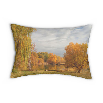 Golden Autumn Pond Spun Polyester Lumbar Pillow