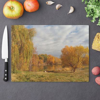 Golden Autumn Pond Cutting Board Dishwasher Safe