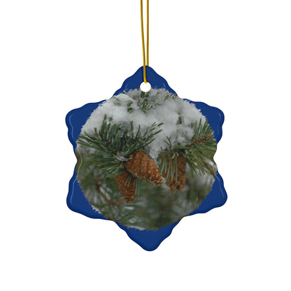 Snowy Fir Cones Ceramic Ornaments