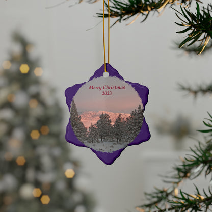 Winter Sunset Merry Christmas 2023 Ceramic Ornaments