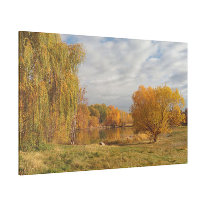 Golden Autumn Pond Matte Canvas