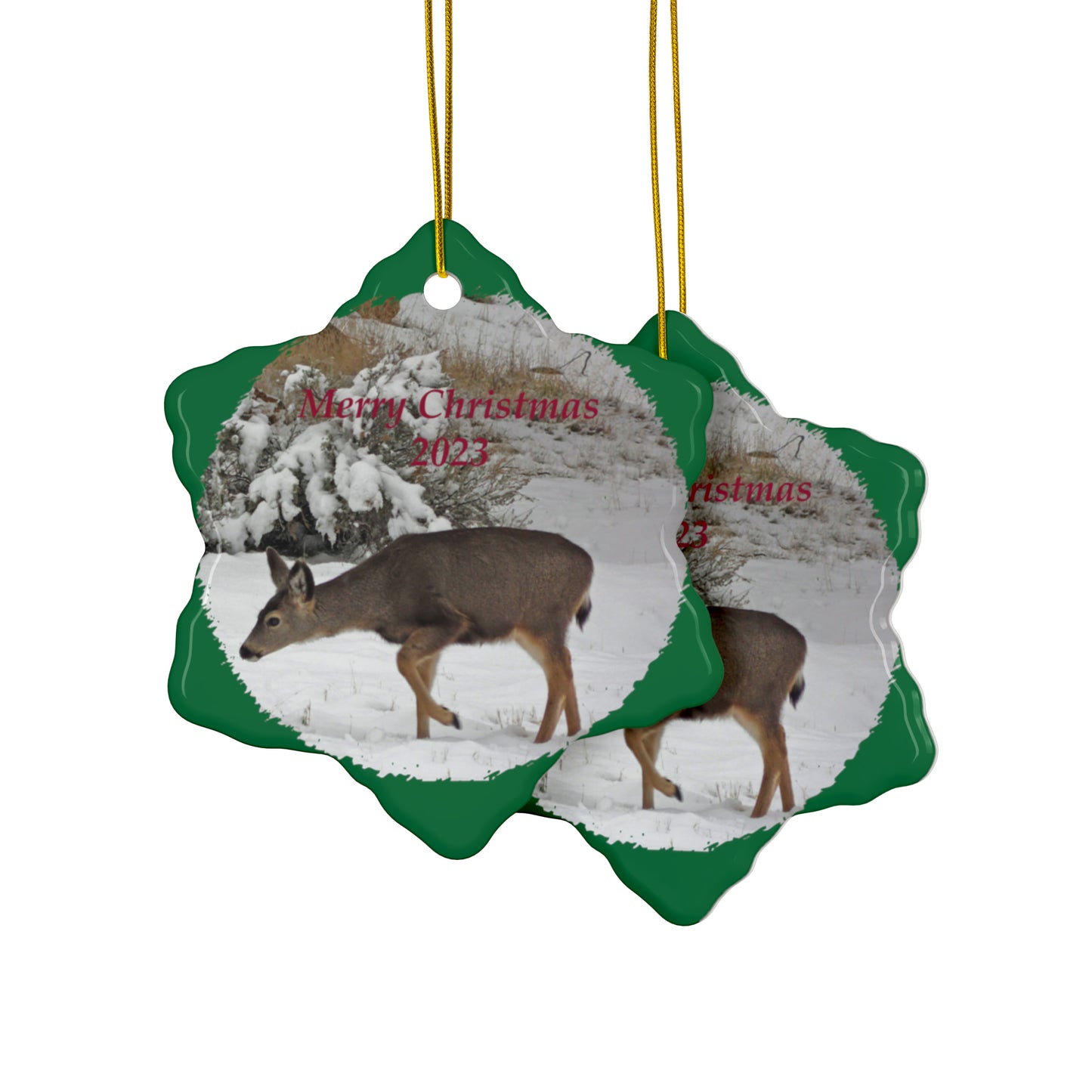 Winter Deer Merry Christmas 2023 Ceramic Ornaments