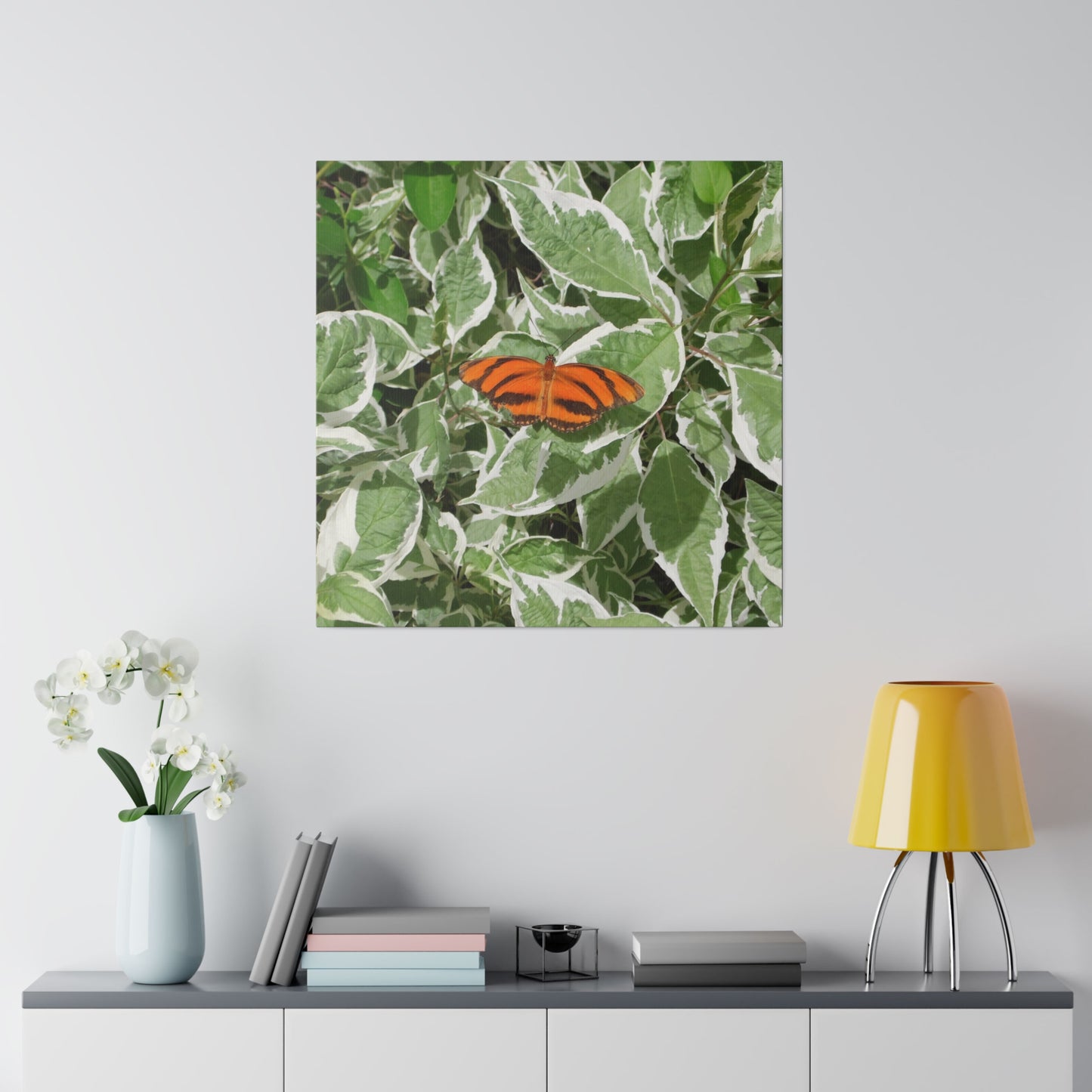 Leaves & Butterfly Square Matte Canvas