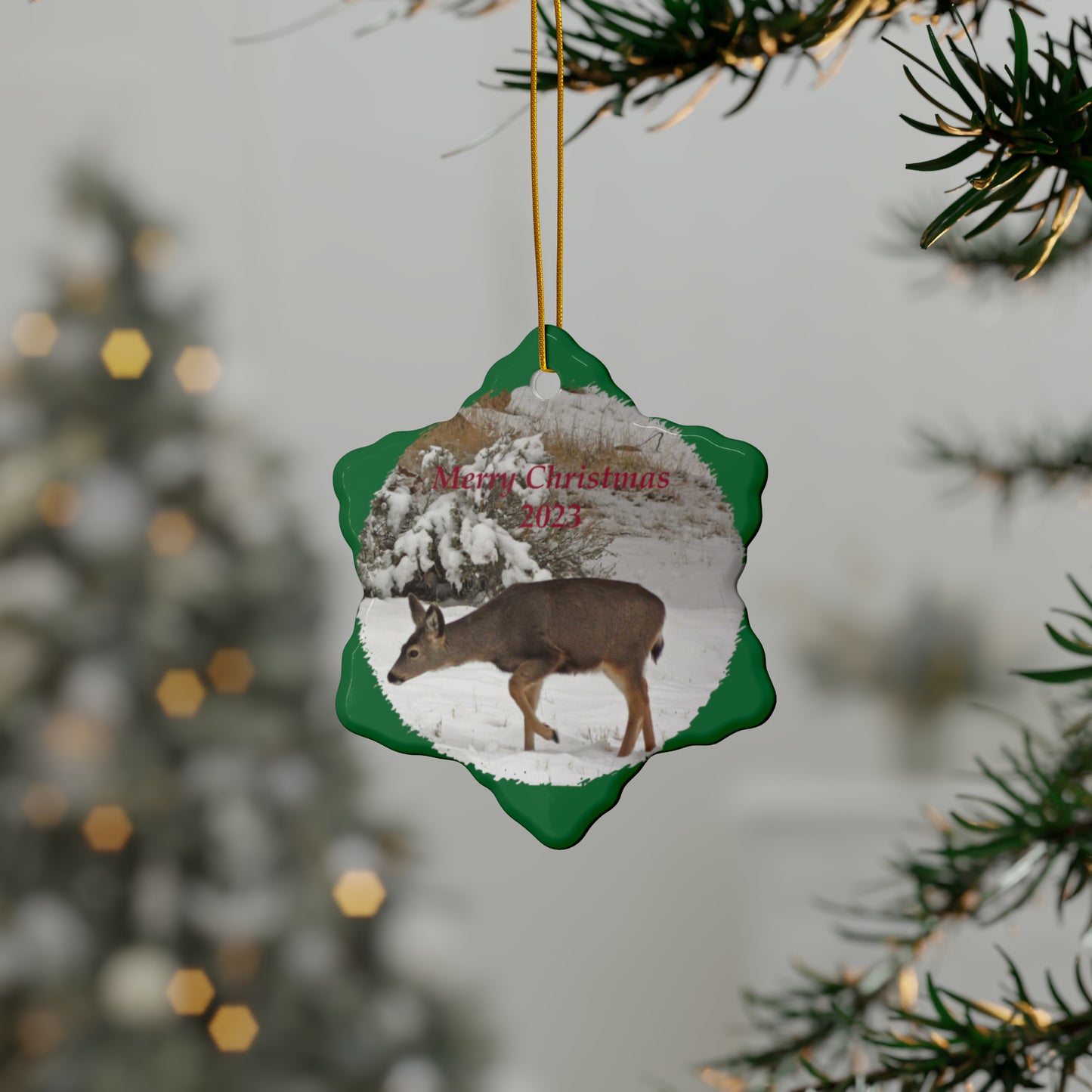 Winter Deer Merry Christmas 2023 Ceramic Ornaments