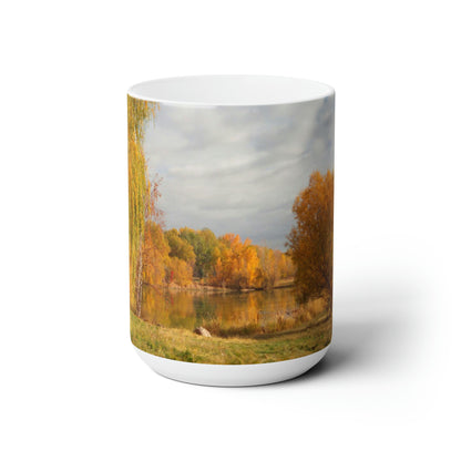 Golden Autumn Pond Ceramic Mug 15oz