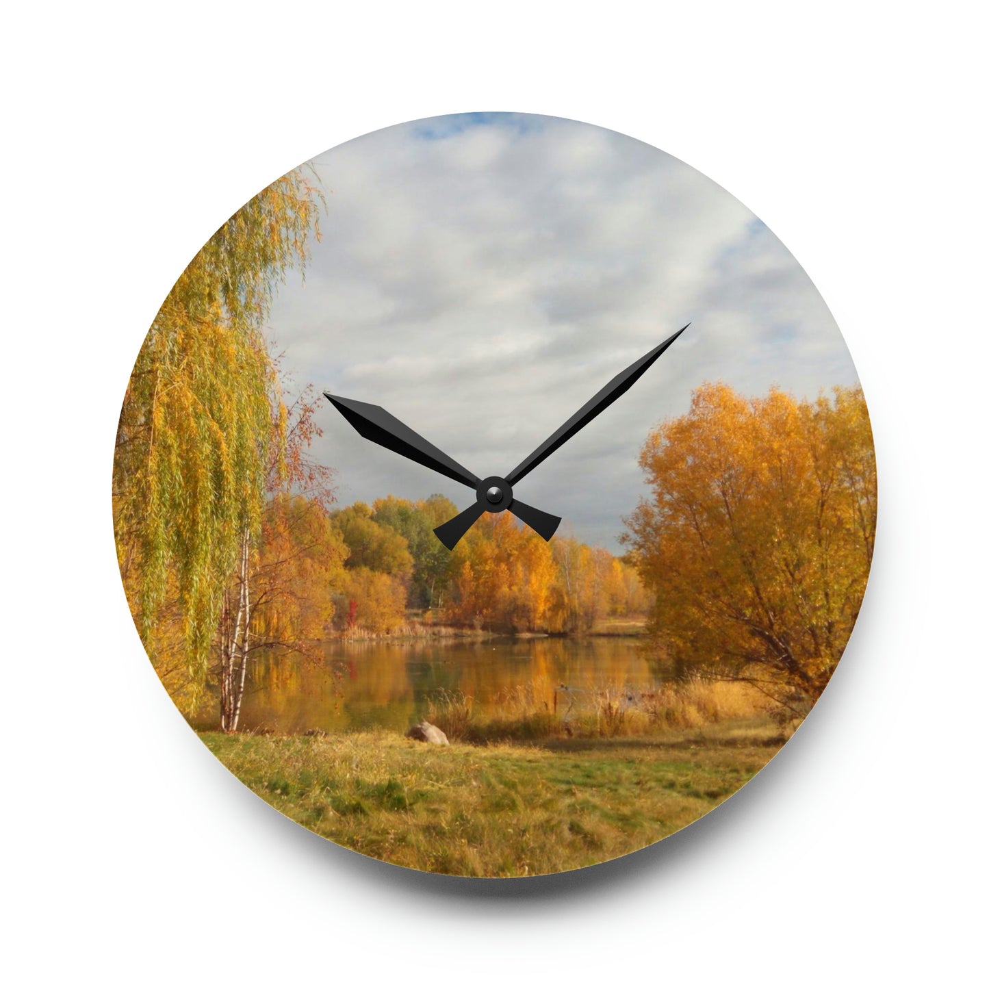 Golden Autumn Pond Acrylic Wall Clock