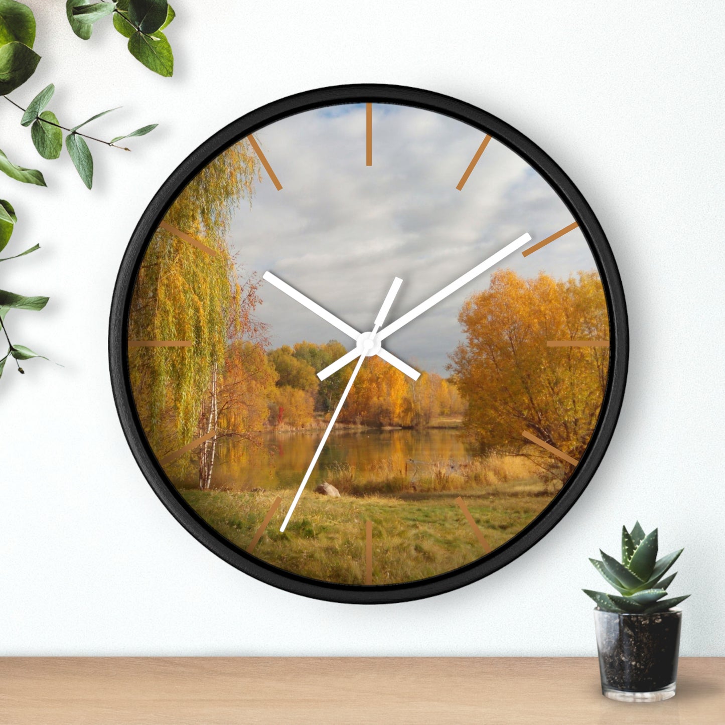 Golden Autumn Pond Wall Clock