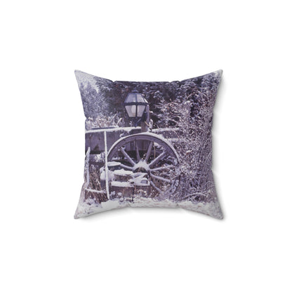 Vintage Winter Wagon Spun Polyester Square Pillow