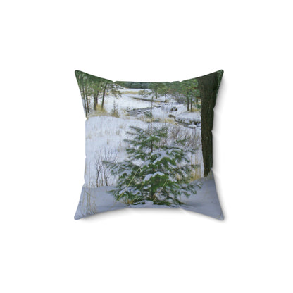 Christmas Tree Creek Spun Polyester Square Pillow