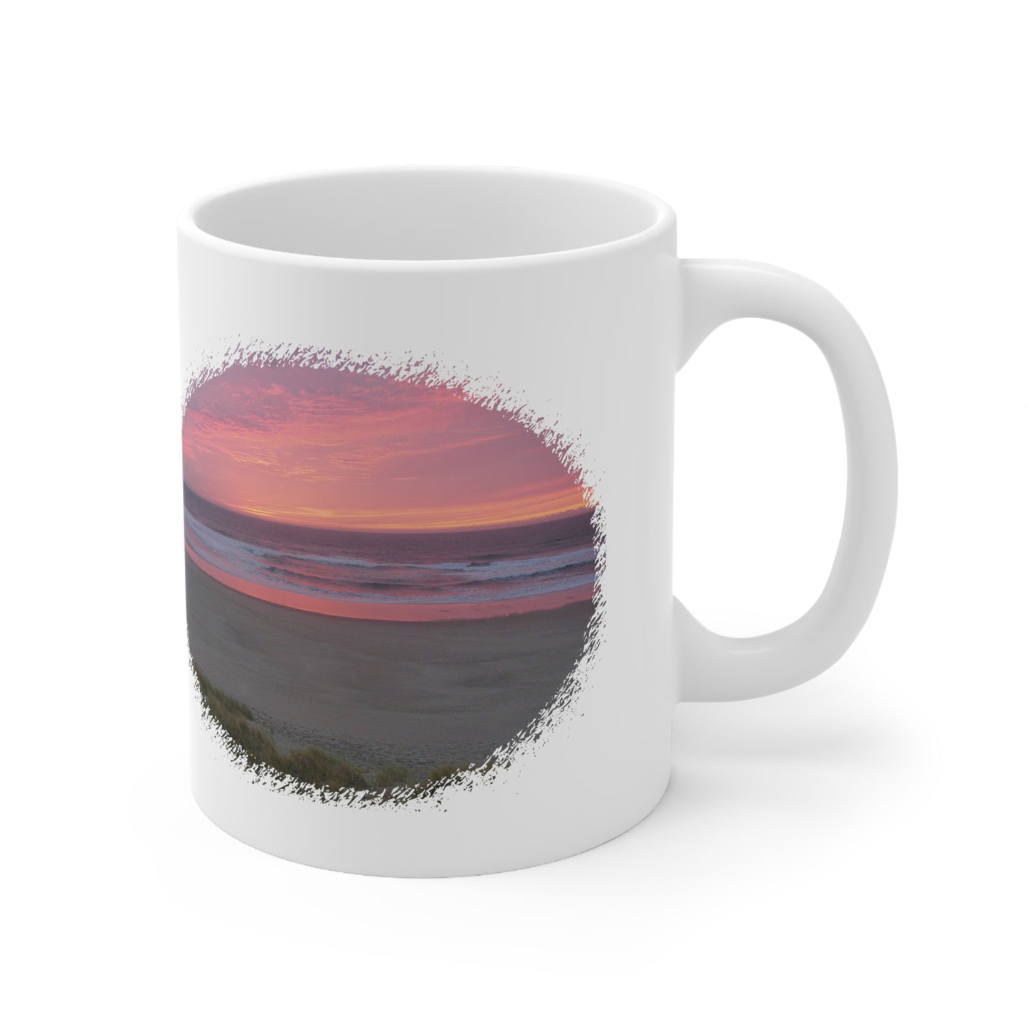 Pink Ocean Sunset Oval Ceramic Mug 11oz