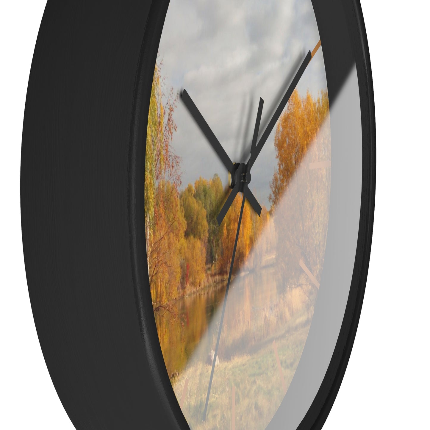 Golden Autumn Pond Wall Clock