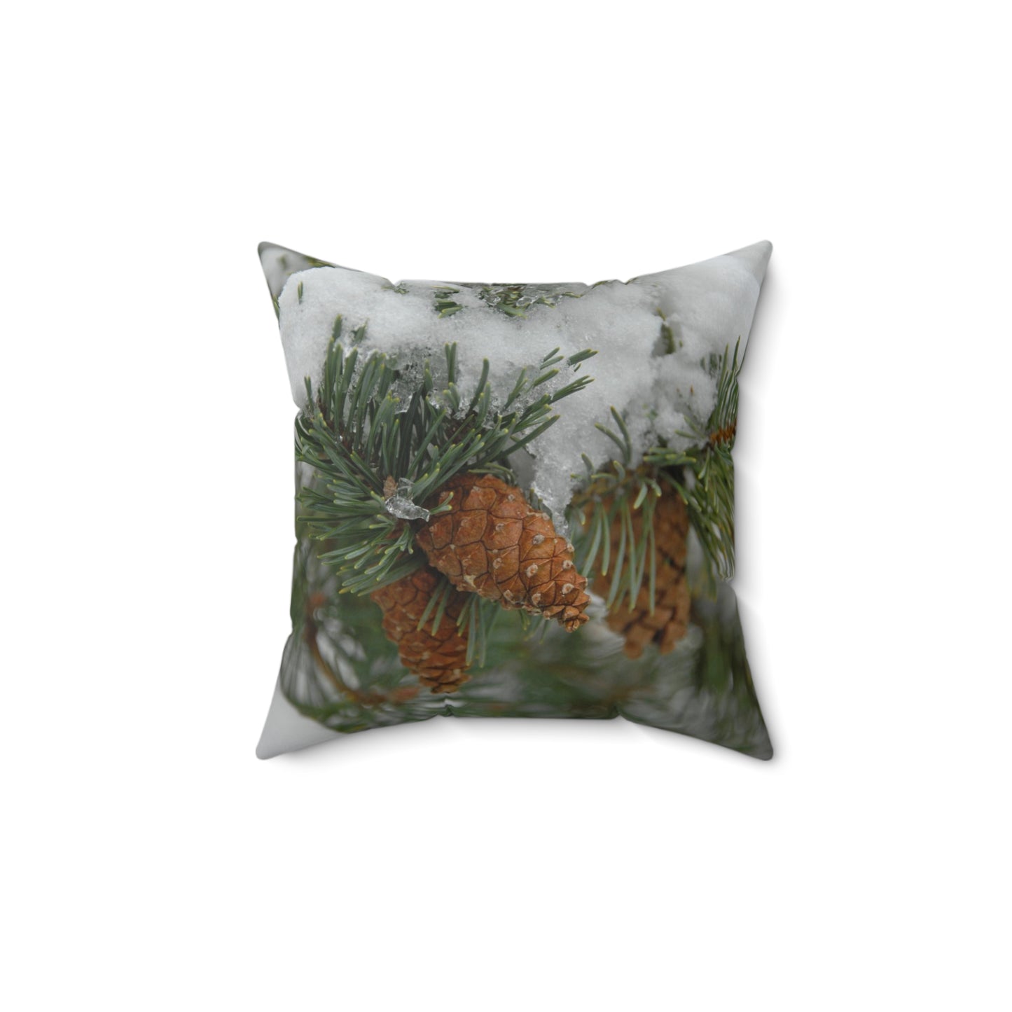 Snowy Fir Cones Spun Polyester Square Pillow