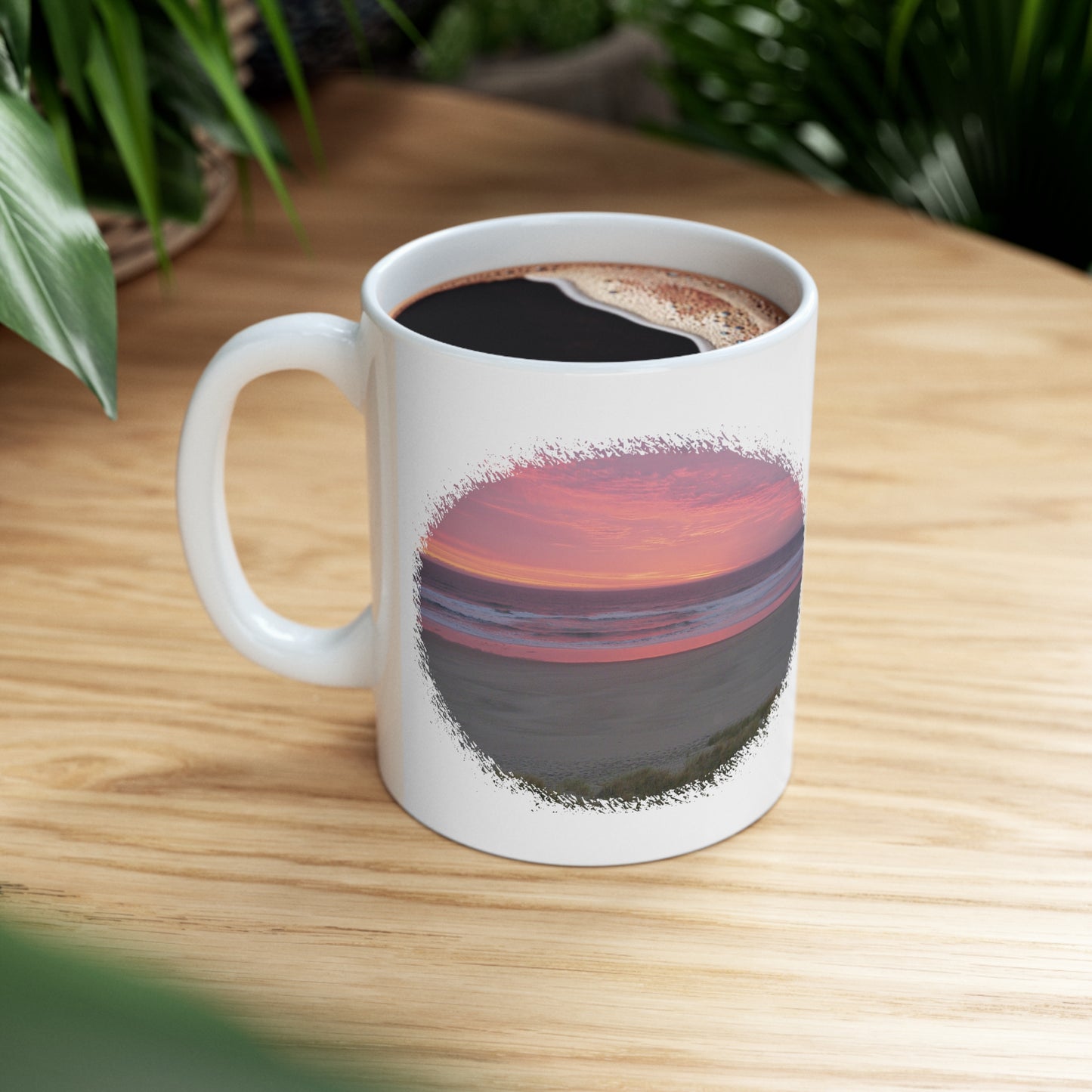 Pink Ocean Sunset Oval Ceramic Mug 11oz