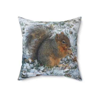 Winter Squirrel Spun Polyester Square Pillow