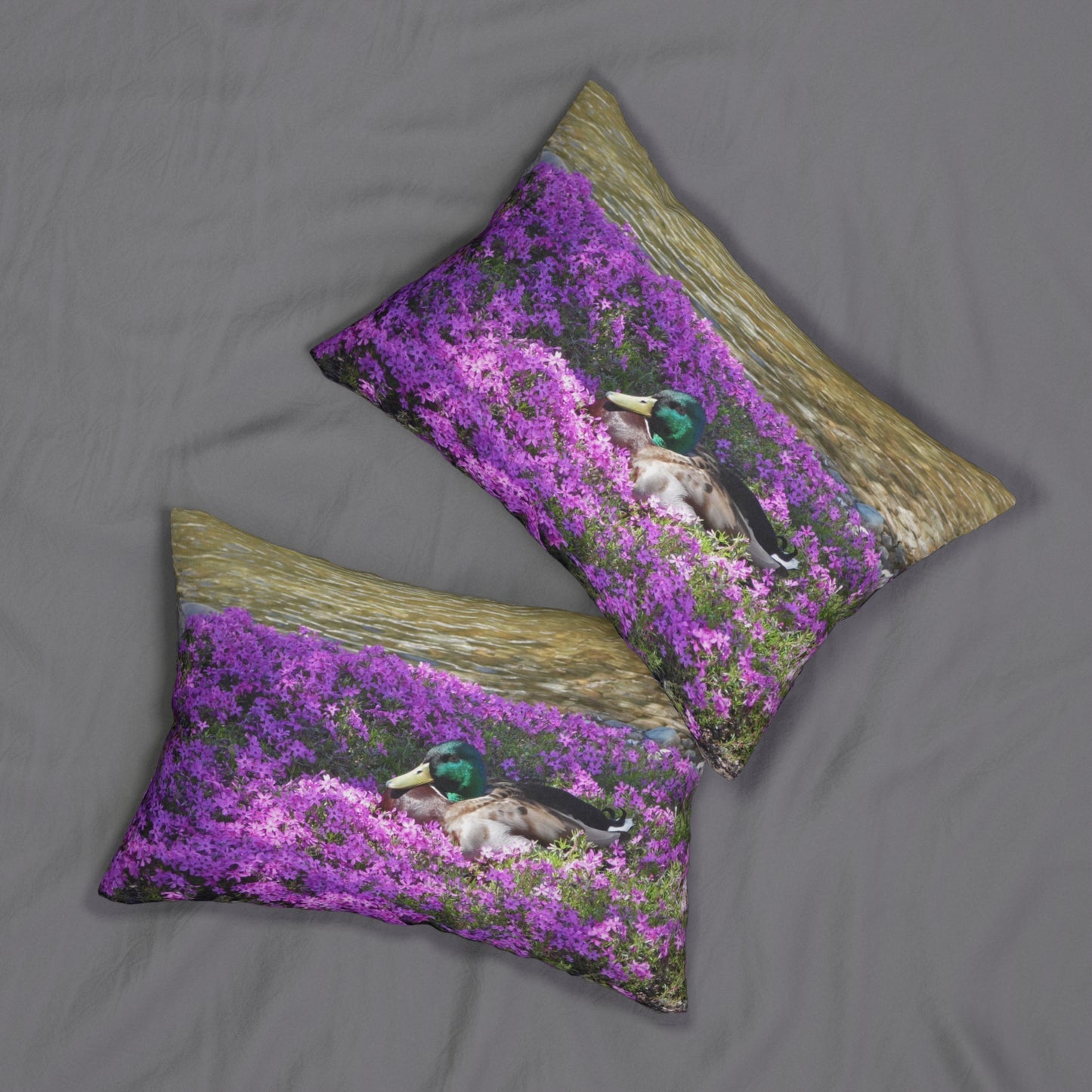 Duck Resting In Flowers Spun Polyester Lumbar Pillow