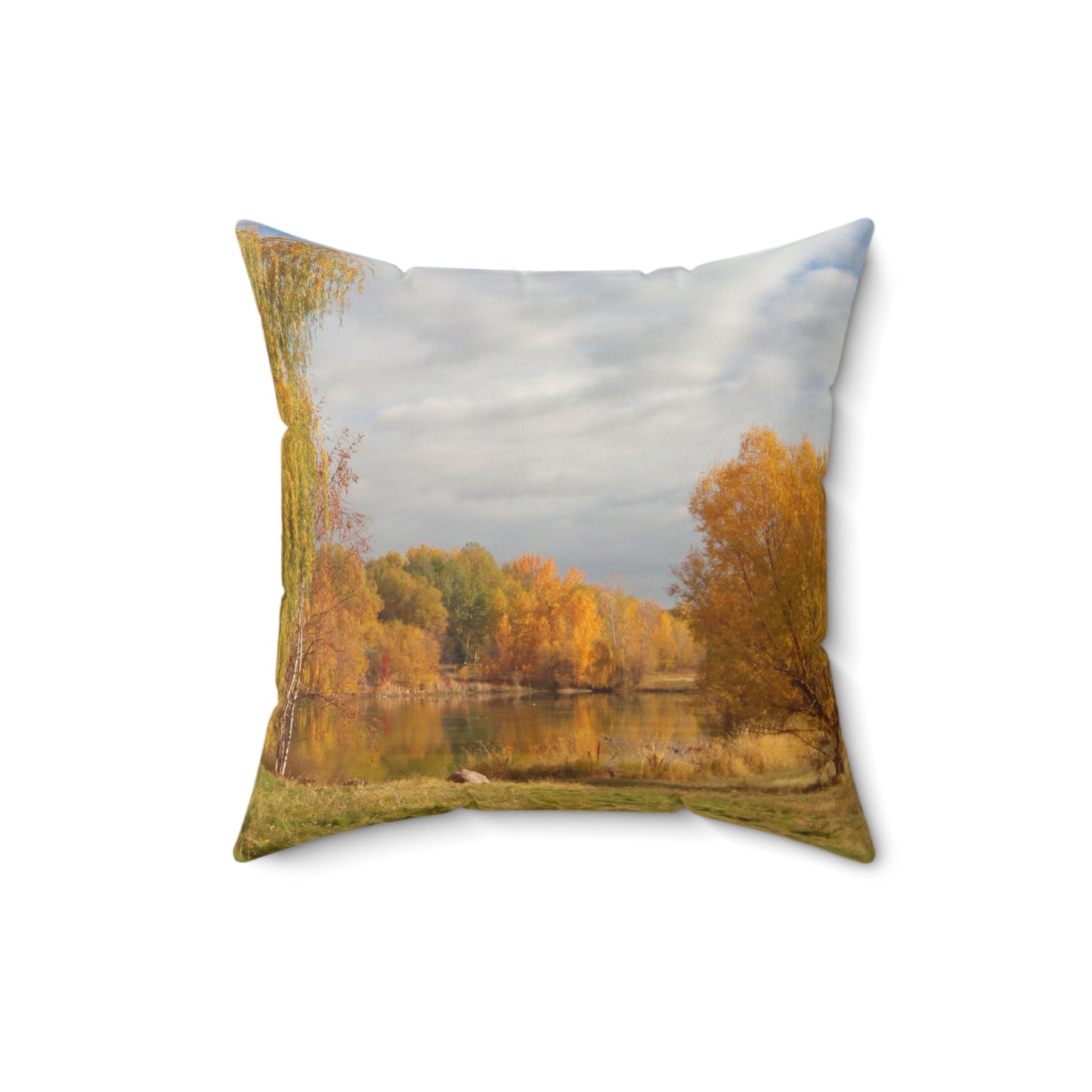 Golden Autumn Pond Spun Polyester Square Pillow