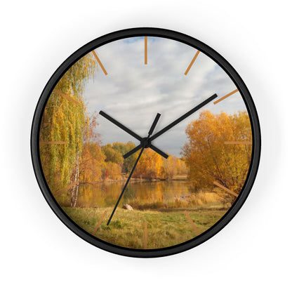 Golden Autumn Pond Wall Clock