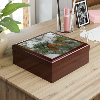 Snowy Fir Cones Jewelry Box ~ 7.24"